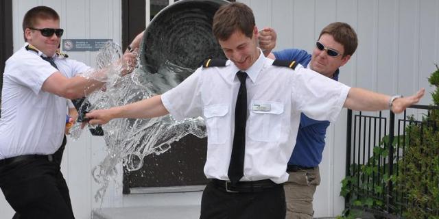 Soaking Brent Crooks in celebration after his solo.