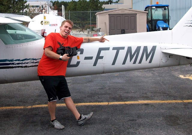 Ali Basmaci Solos: Ali poses following his first solo flight, 18 September 2010.