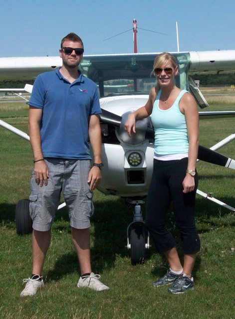 Meghan Hawkins Solos: Meghan and her instructor Simon Auger following Meghan&amp;amp's first solo flight.