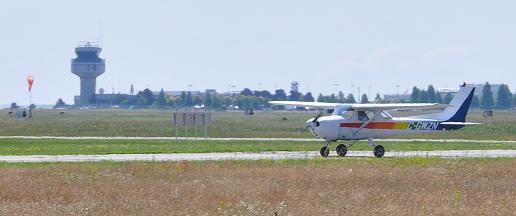 Sarang Radhakrishnan taxiing after landing on his first solo flight.